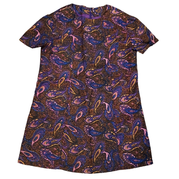 Vintage Handmade Girls 8 Mod Dress Paisley Mini Dress Retro 70's Brown Blue Pink - Picture 1 of 5